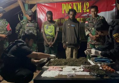 Satgas Pamtas Statis Yonif 403/WP Korem 072/Pmk Kodam IV/Diponegoro berhasil menggagalkan upaya penyelundupan empat paket ganja seberat 2 Kilogram dari warga di perbatasan RI-PNG